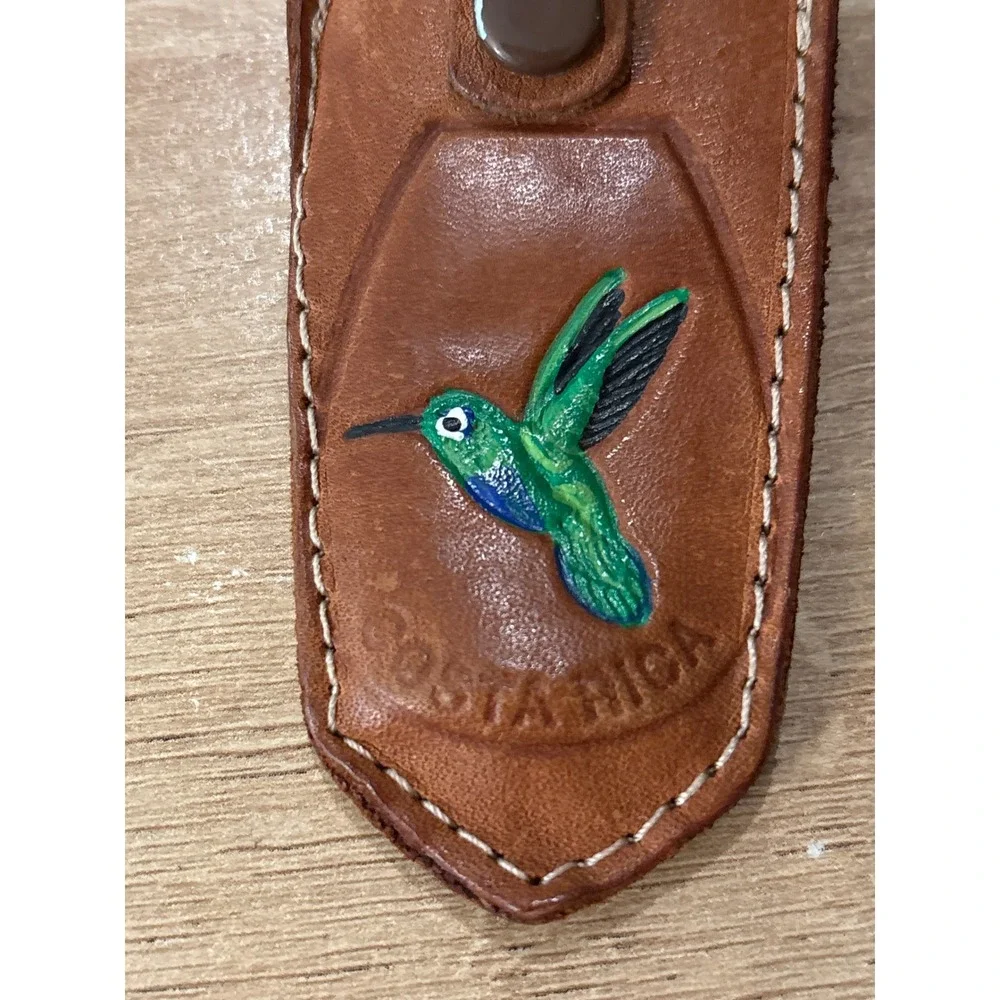 Vintage Costa Rica Hand Tooled Leather Keychain Pouch Hummingbird Key Case Retro